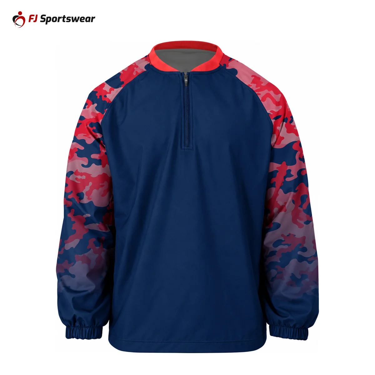 Navy and red quarter-zip long sleeve cage jacket – custom made by FJ Sportswear in Sialkot