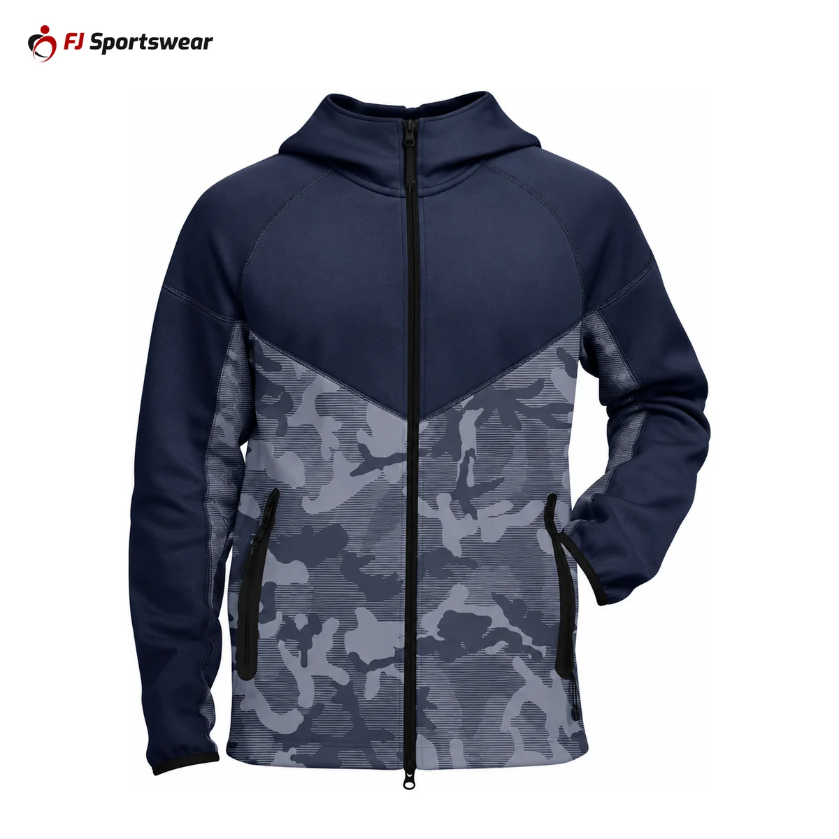 Navy camo baseball pro hoodie – custom made by FJ Sportswear in Sialkot