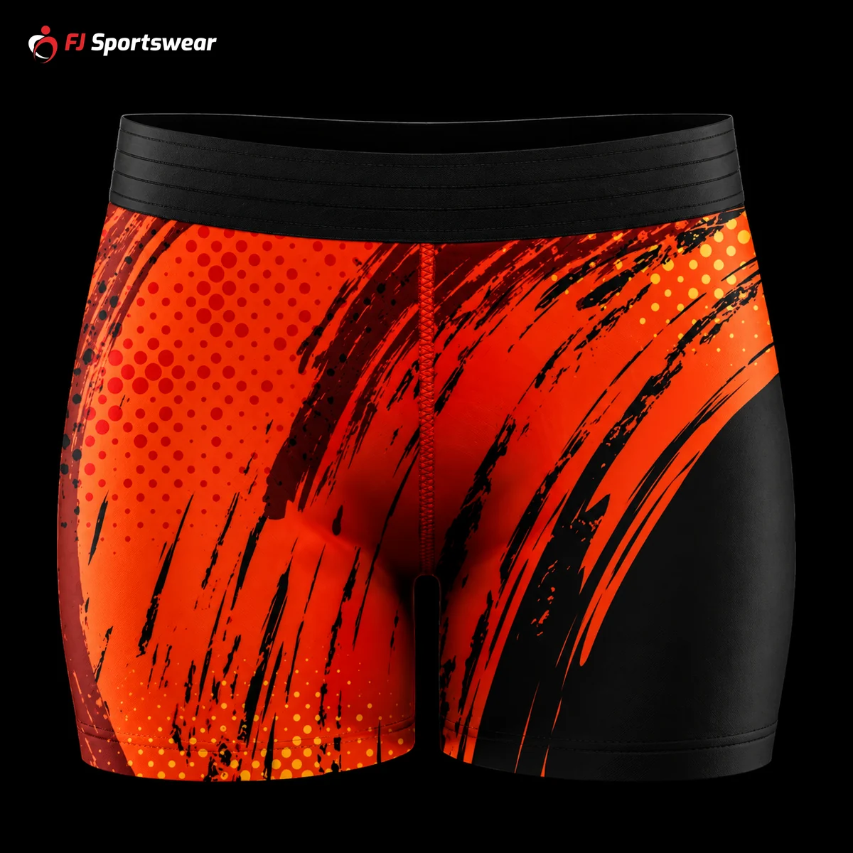 Orange sublimated women’s compression shorts – custom made by FJ Sportswear in Sialkot