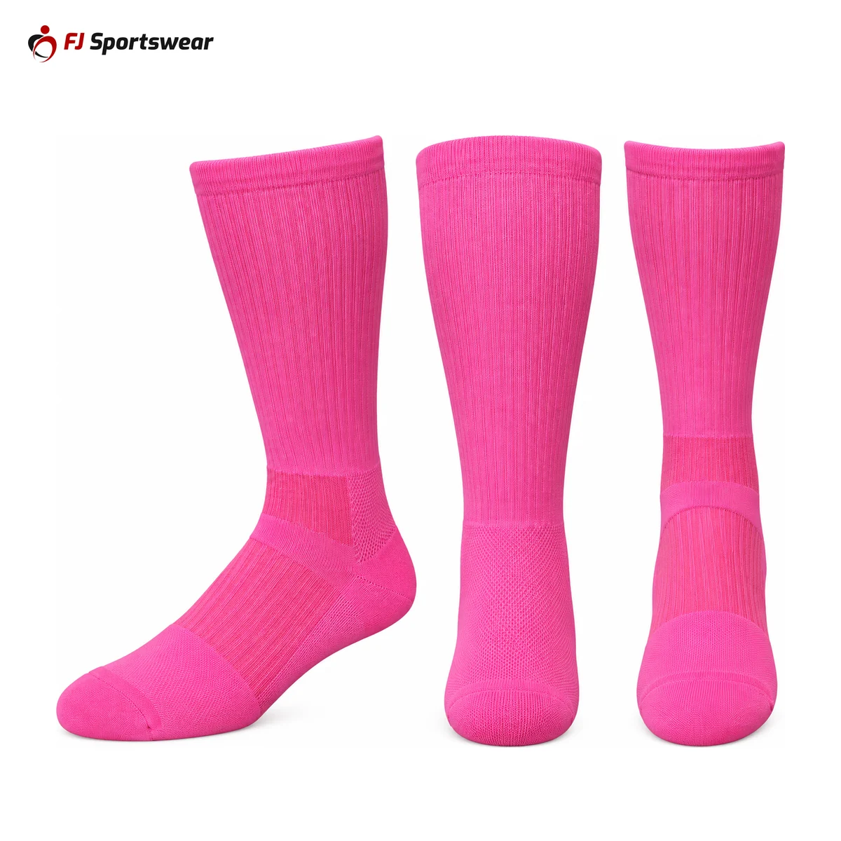 Pink breast cancer awareness crew socks – custom made by FJ Sportswear in Sialkot