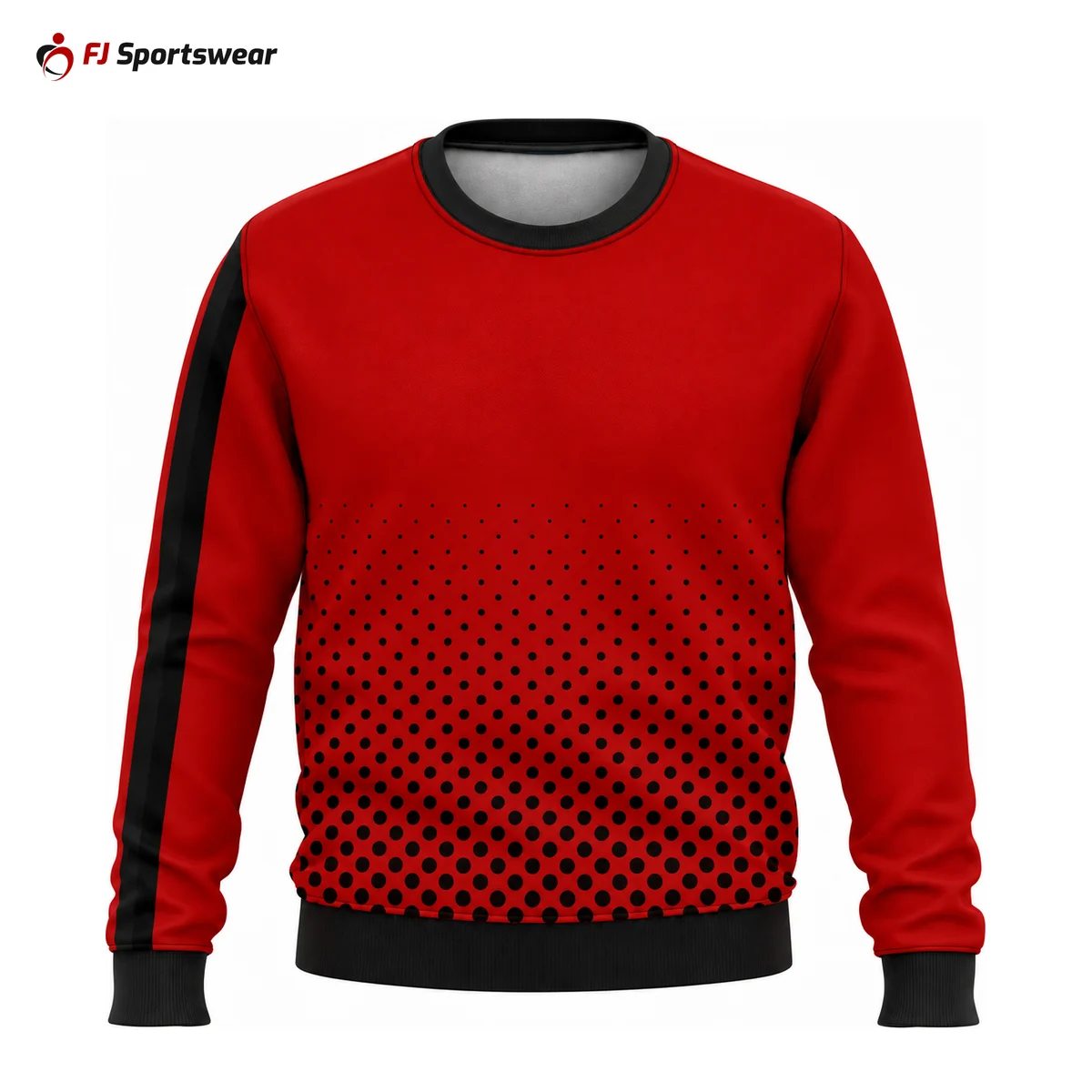 Red and black crew neck sweatshirt – custom made by FJ Sportswear in Sialkot