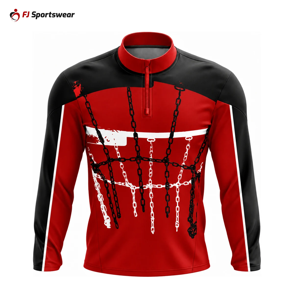 Red and black cuffless quarter-zip warm-up jacket – custom made by FJ Sportswear in Sialkot