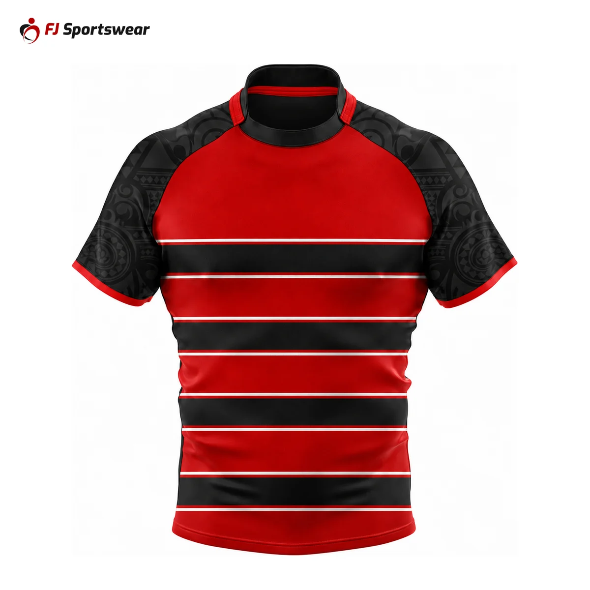Custom Rugby Jerseys Red and black hooped rugby jersey – custom made by FJ Sportswear in Sialkot