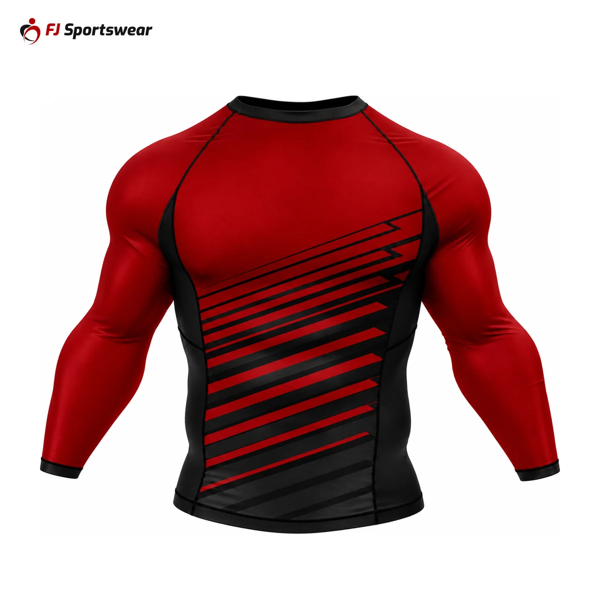 Custom Long Sleeve Compression Shirts Red and black long sleeve compression shirt – custom made by FJ Sportswear in Sialkot