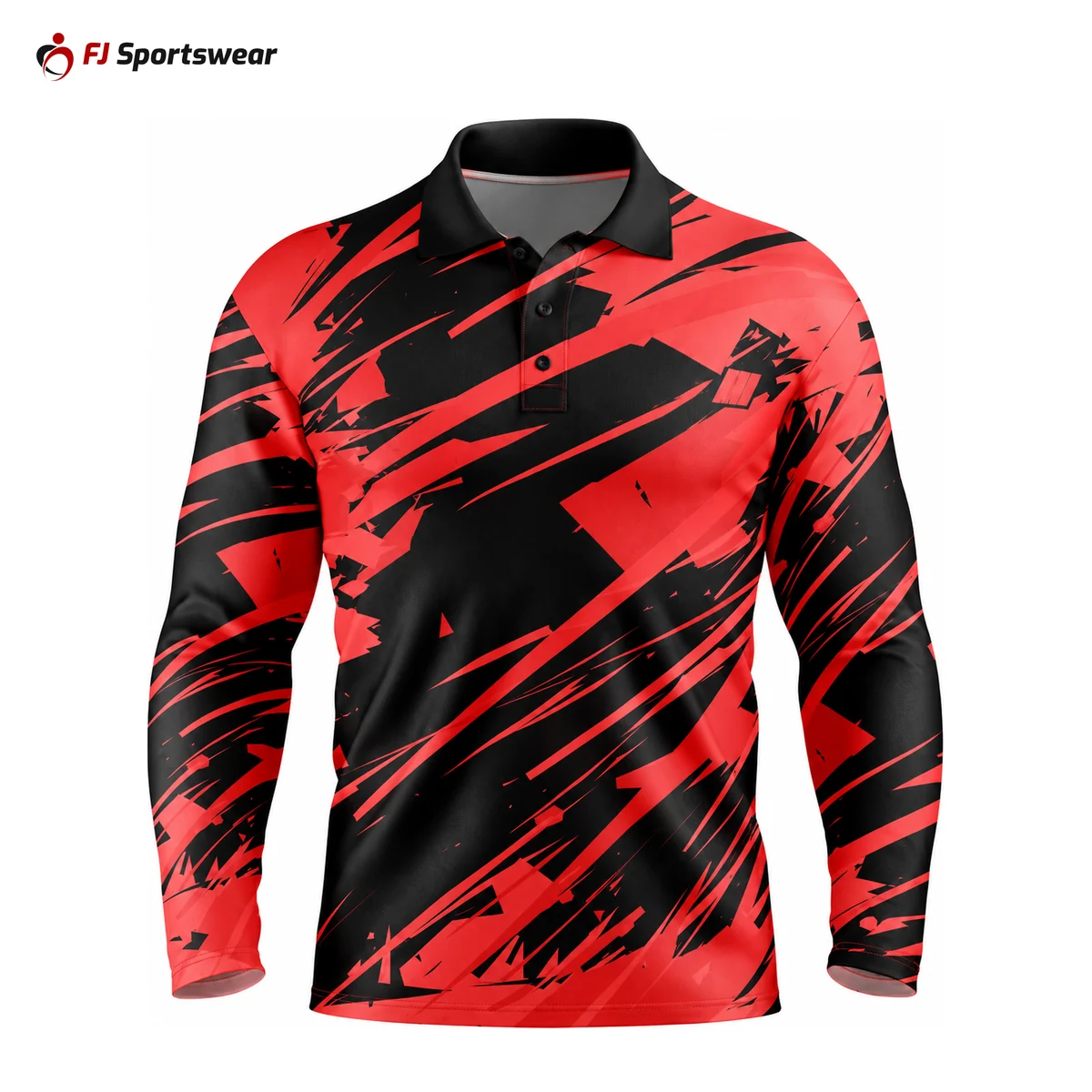 Red and black long sleeve polo shirt – custom made by FJ Sportswear in Sialkot