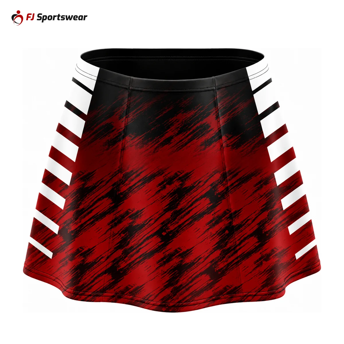 Red and black patterned lacrosse skirt – custom made by FJ Sportswear in Sialkot