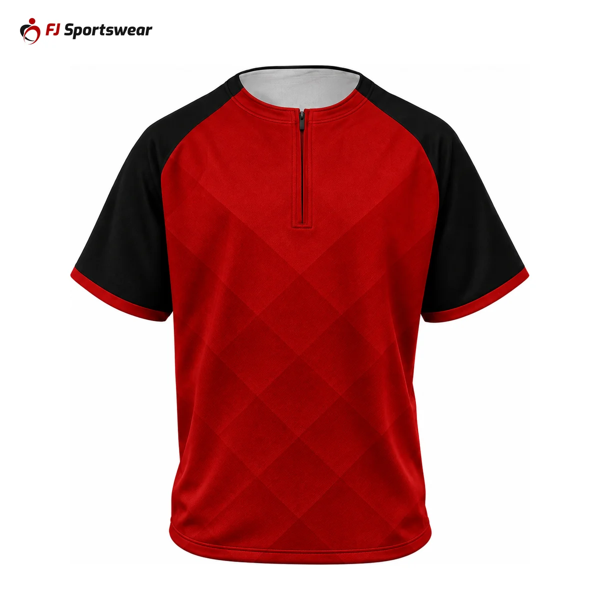 Red and black quarter-zip short sleeve cage jacket – custom made by FJ Sportswear in Sialkot