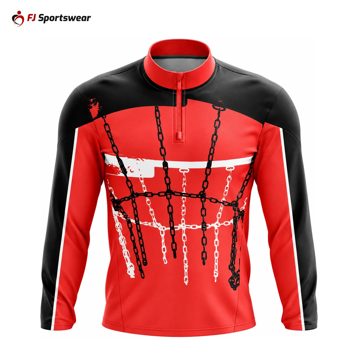 Red and black quarter-zip warm-up jacket – custom made by FJ Sportswear in Sialkot
