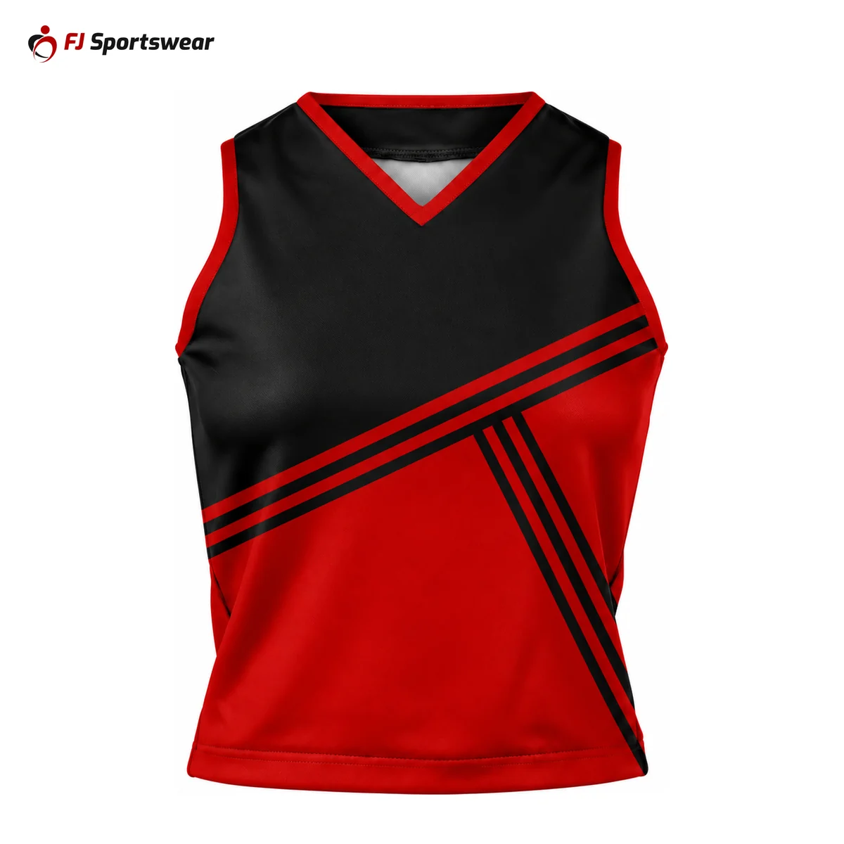 Red and black racerback cheer shell – custom made by FJ Sportswear in Sialkot