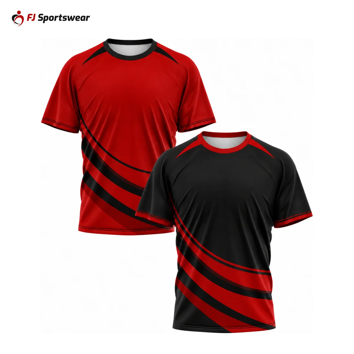 Red and black reversible crew neck soccer jerseys – custom made by FJ Sportswear in Sialkot