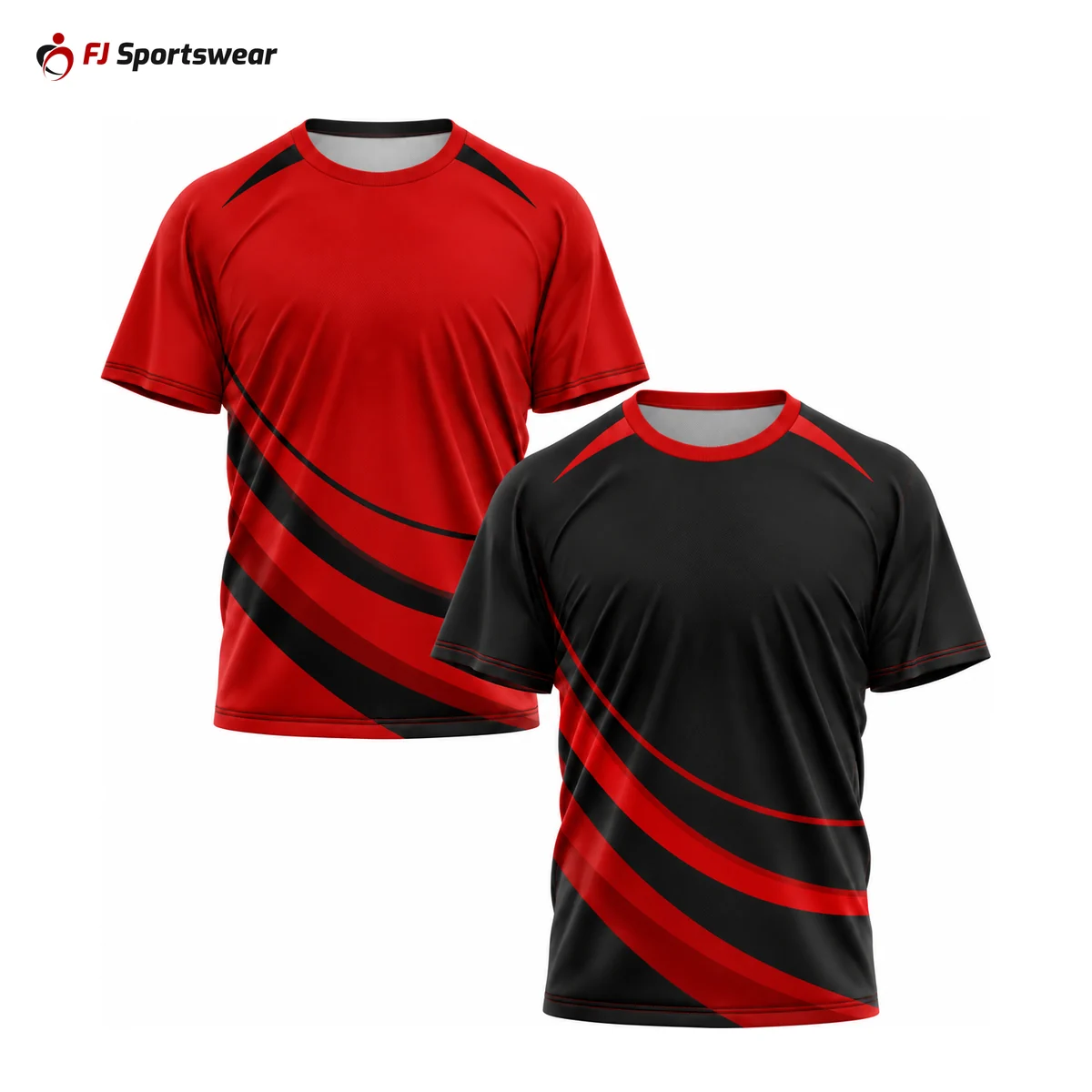 Red and black reversible crew neck T-shirts – custom made by FJ Sportswear in Sialkot