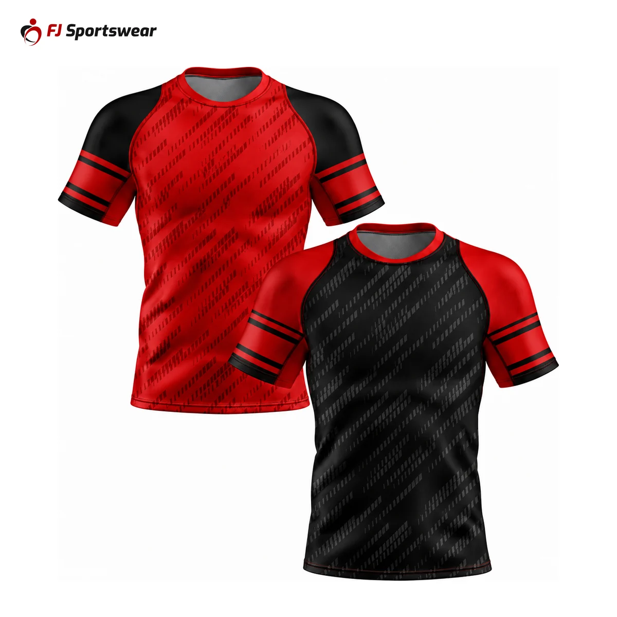 Red and black reversible short sleeve compression shirts – custom made by FJ Sportswear in Sialkot