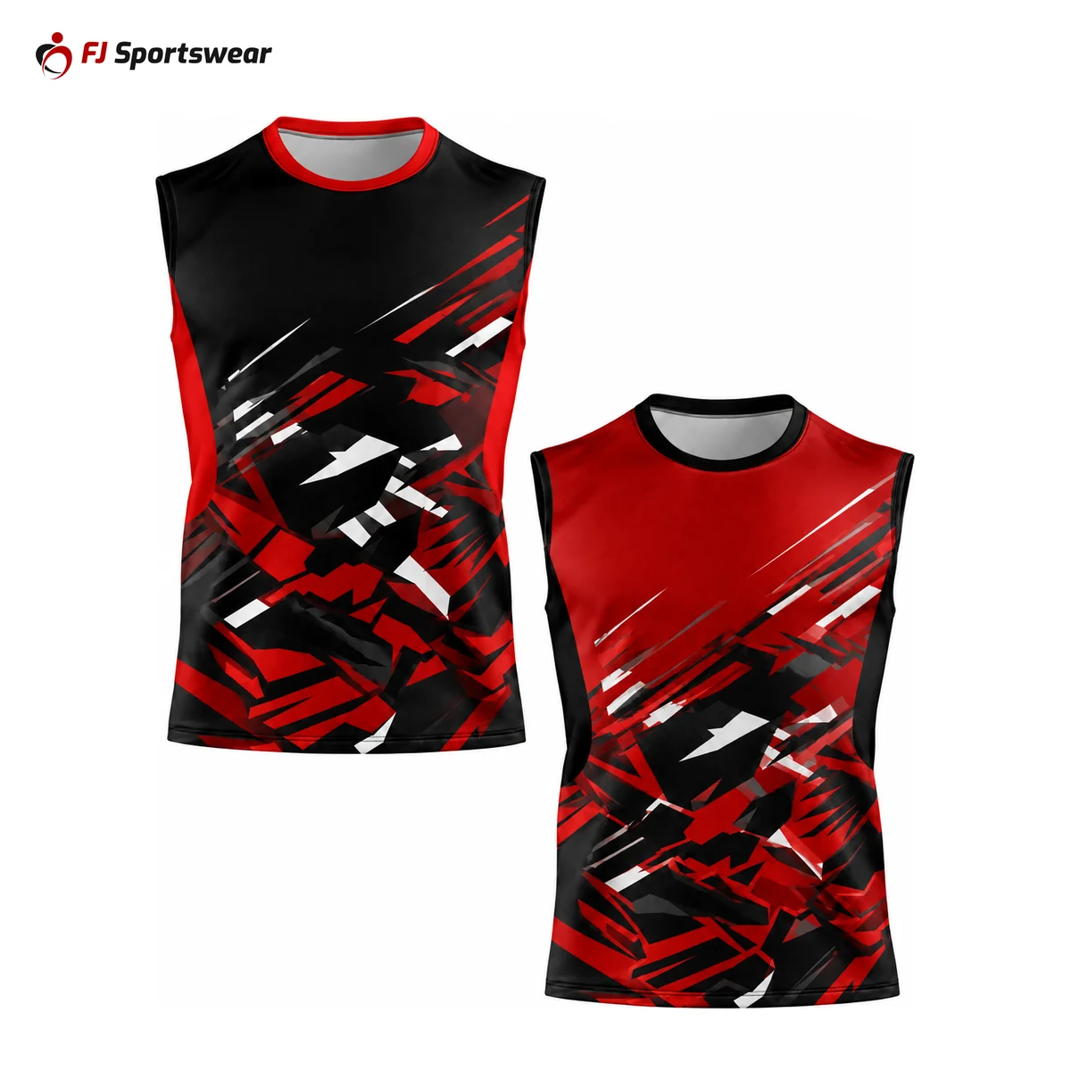 Red and black reversible sleeveless compression shirts – custom made by FJ Sportswear in Sialkot