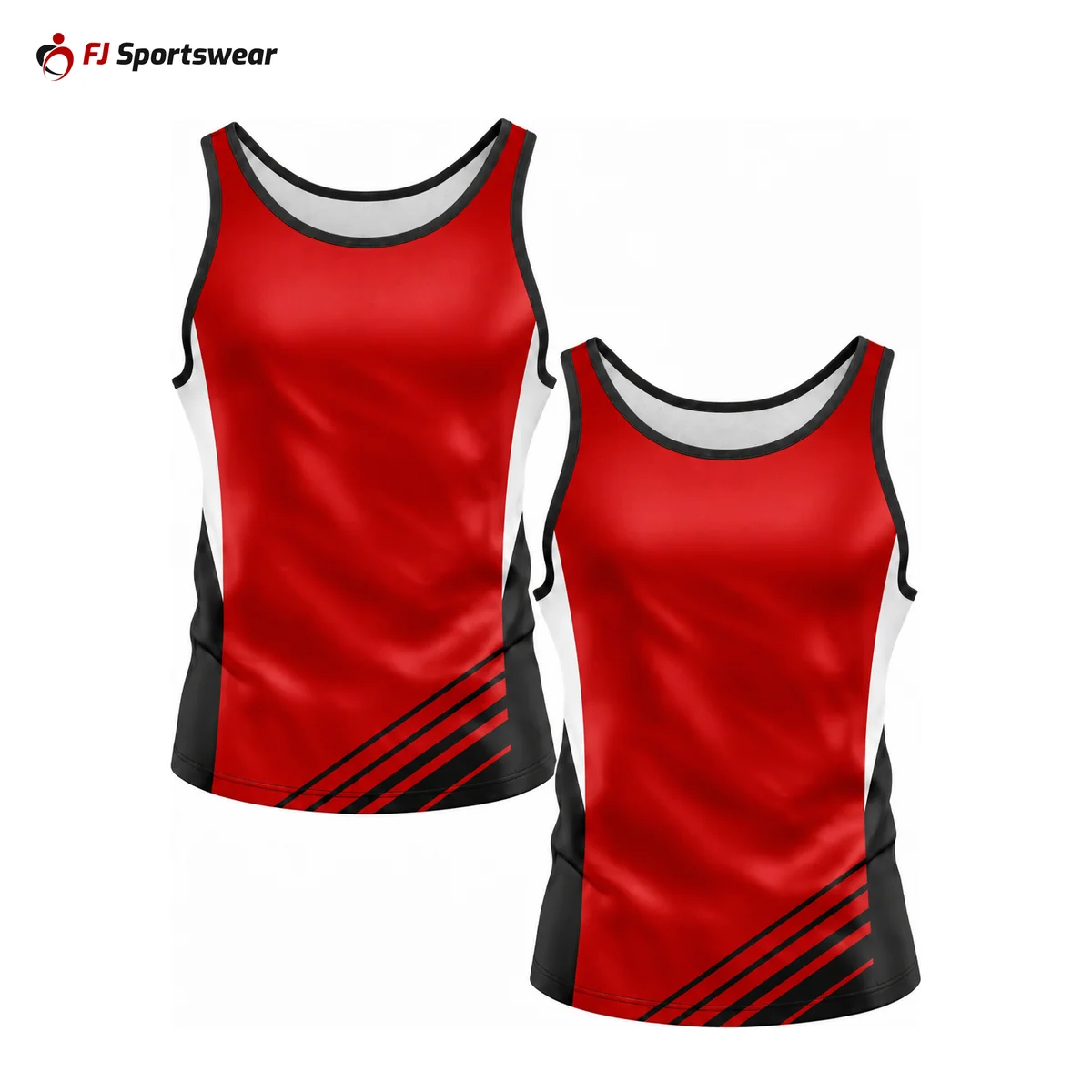 Red and black reversible track tank tops – custom made by FJ Sportswear in Sialkot