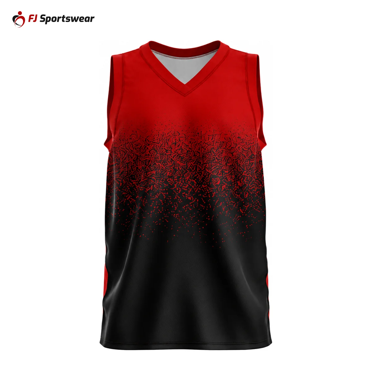 Red and black sleeveless V-neck T-shirt – custom made by FJ Sportswear in Sialkot