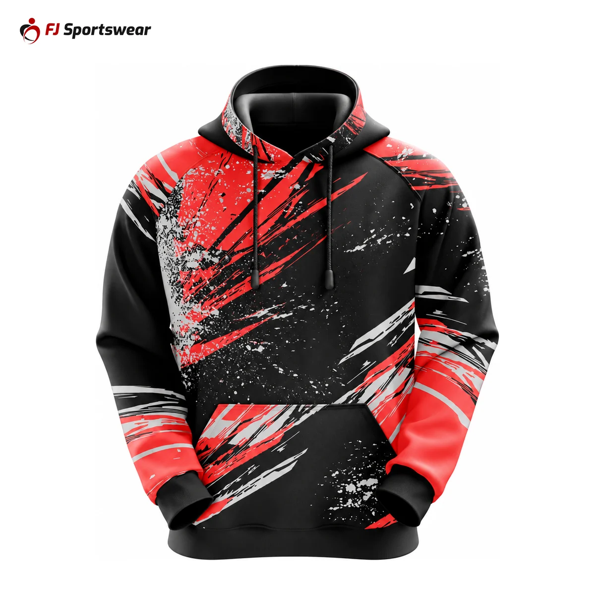 Red and black sublimated baseball hoodie – custom made by FJ Sportswear in Sialkot