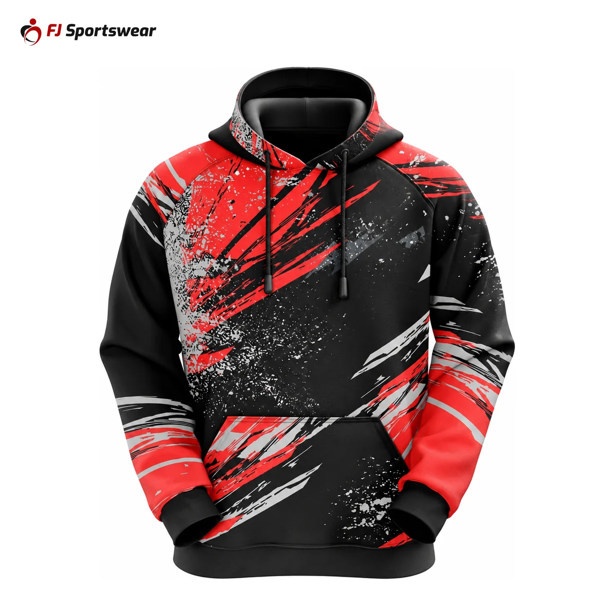Red and black sublimated hoodie – custom made by FJ Sportswear in Sialkot