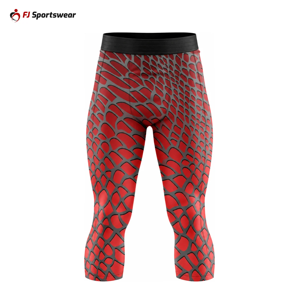 Red and black three-quarter length compression pants – custom made by FJ Sportswear in Sialkot