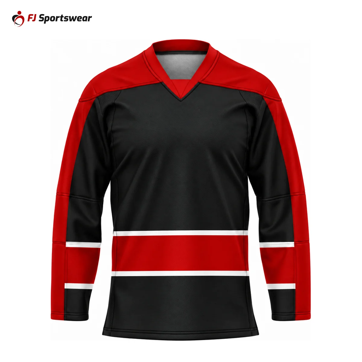Red and black V-neck hockey goalie jersey – custom made by FJ Sportswear in Sialkot