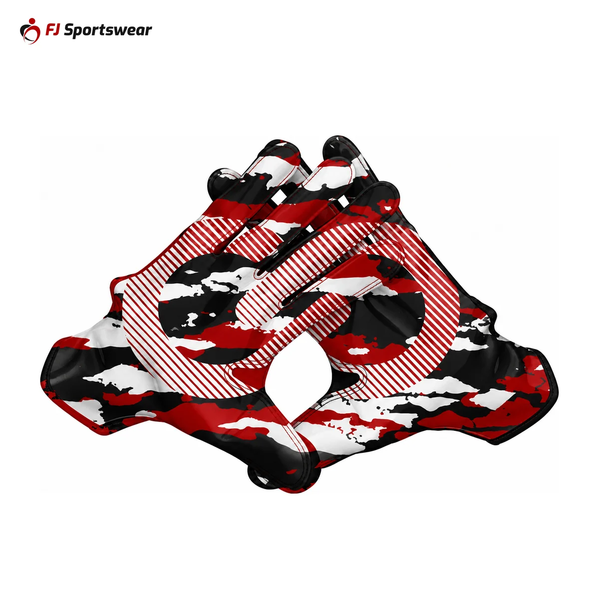 Custom Wide Receiver Gloves Red and black wide receiver gloves – custom made by FJ Sportswear in Sialkot