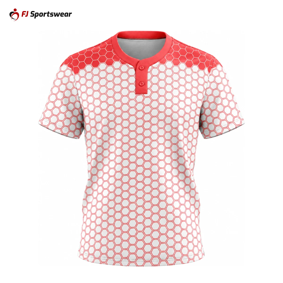 Red and white honeycomb 2-button baseball jersey – custom made by FJ Sportswear in Sialkot