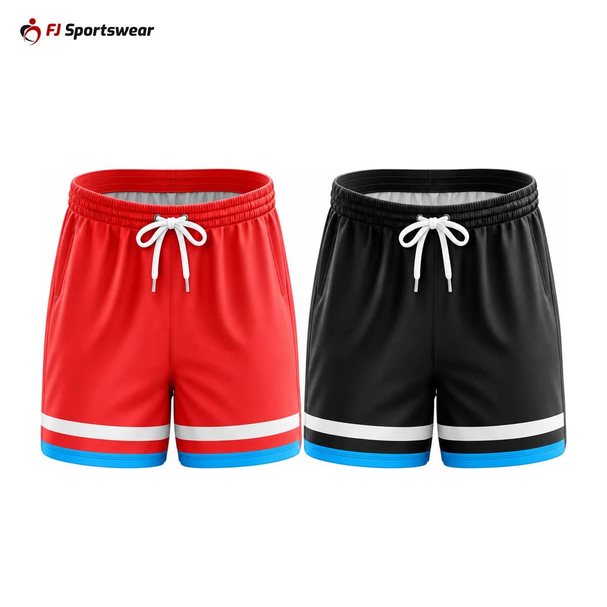Red and white reversible retro basketball shorts – custom made by FJ Sportswear in Sialkot