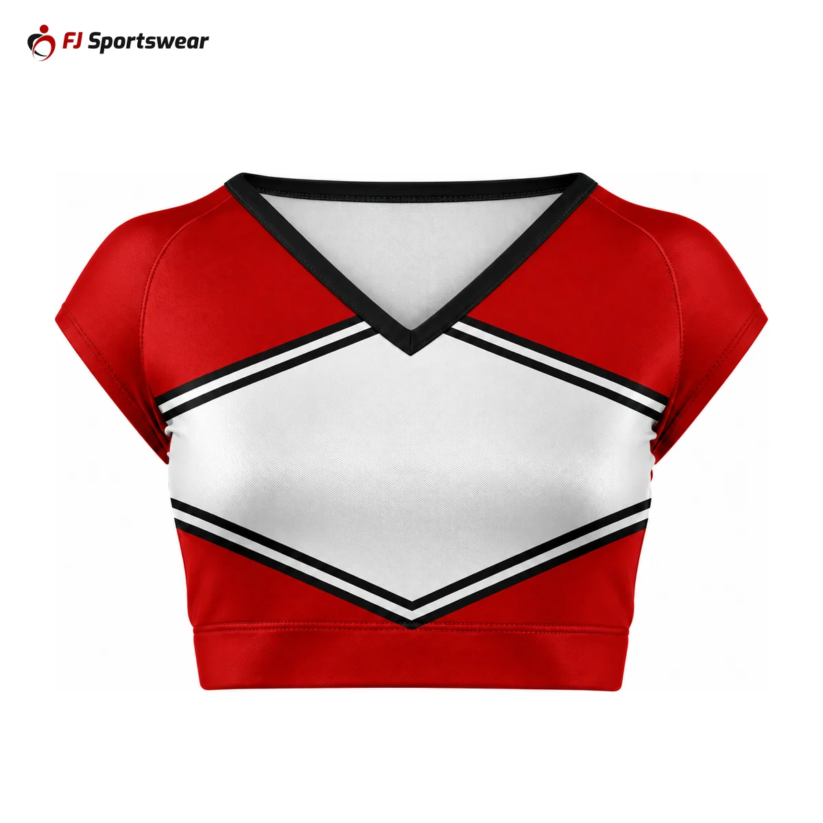 Red and white short sleeve cheer crop top – custom made by FJ Sportswear in Sialkot