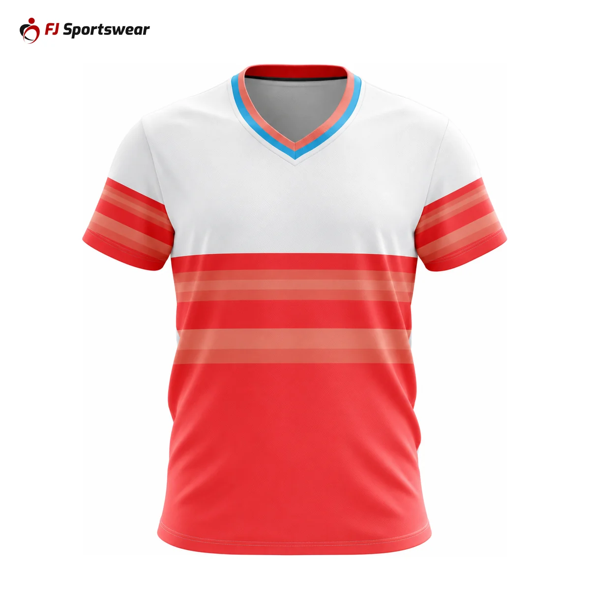 Red and white V-neck baseball jersey – custom made by FJ Sportswear in Sialkot