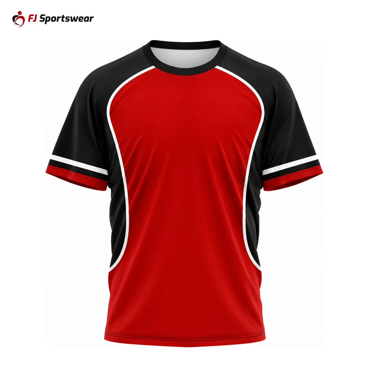 Red, black and white lightweight crew neck baseball jersey – custom made by FJ Sportswear in Sialkot
