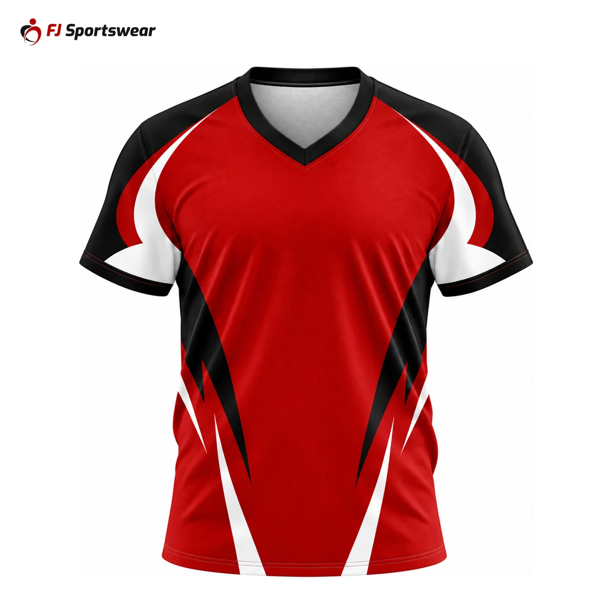 Red, black and white lightweight V-neck baseball jersey – custom made by FJ Sportswear in Sialkot