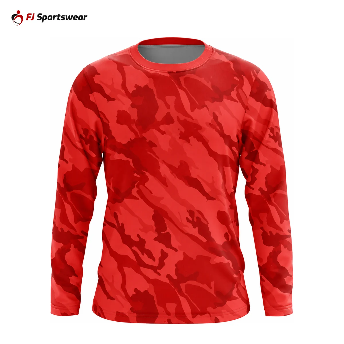 Red camo long sleeve crew neck T-shirt – custom made by FJ Sportswear in Sialkot