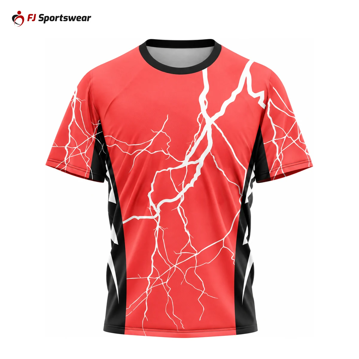 Red lightning crew neck baseball jersey – custom made by FJ Sportswear in Sialkot