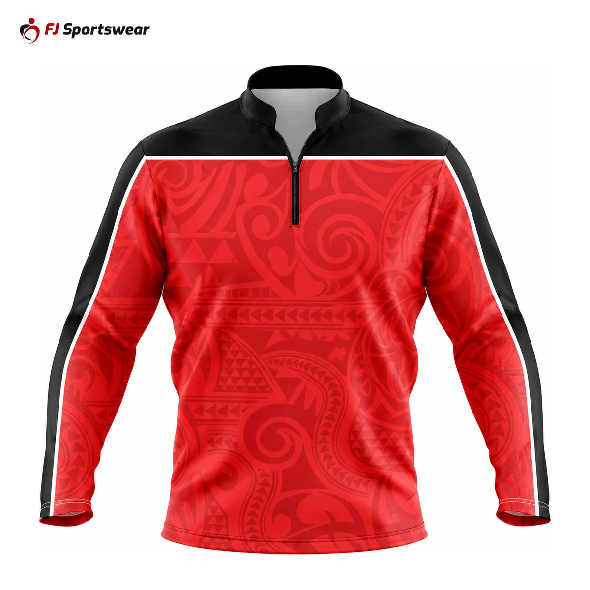 Red quarter-zip long sleeve shooting shirt – custom made by FJ Sportswear in Sialkot