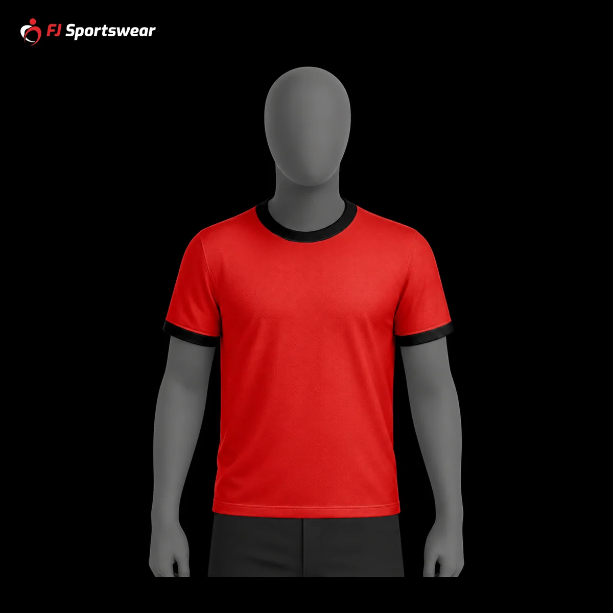 Red ringer T-shirt with black trim – custom made by FJ Sportswear in Sialkot