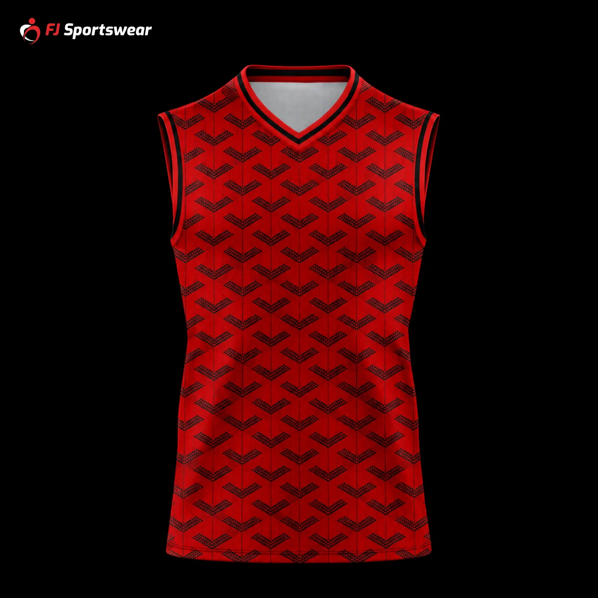 Red sleeveless V-neck compression shirt – custom made by FJ Sportswear in Sialkot