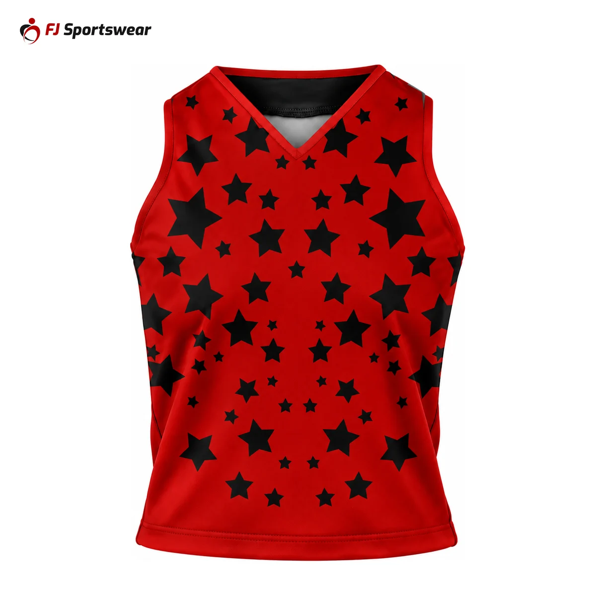 Custom Sleeveless Cheer Shells Red star print sleeveless cheer shell – custom made by FJ Sportswear in Sialkot