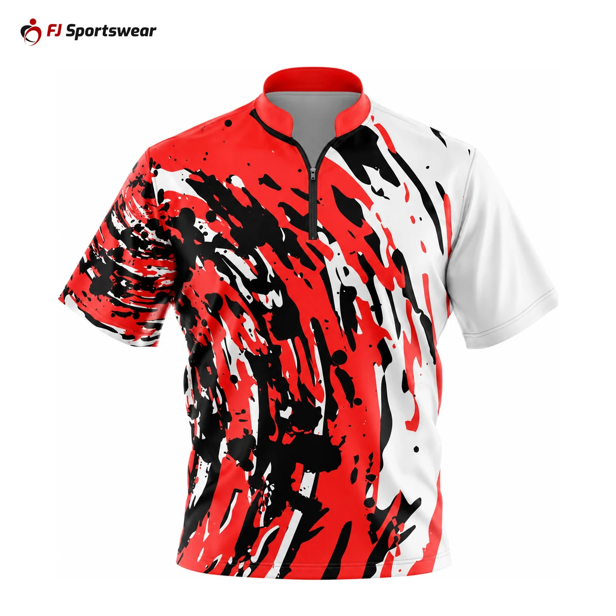 Red, white and black quarter-zip T-shirt – custom made by FJ Sportswear in Sialkot