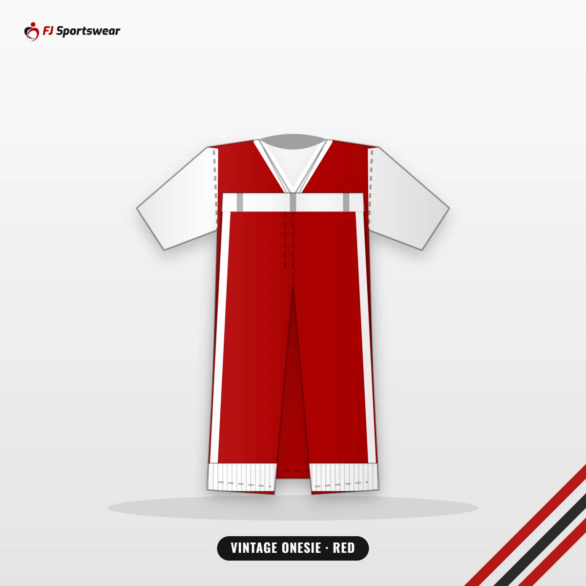 Red and white vintage fast pitch softball onesie – custom made by FJ Sportswear