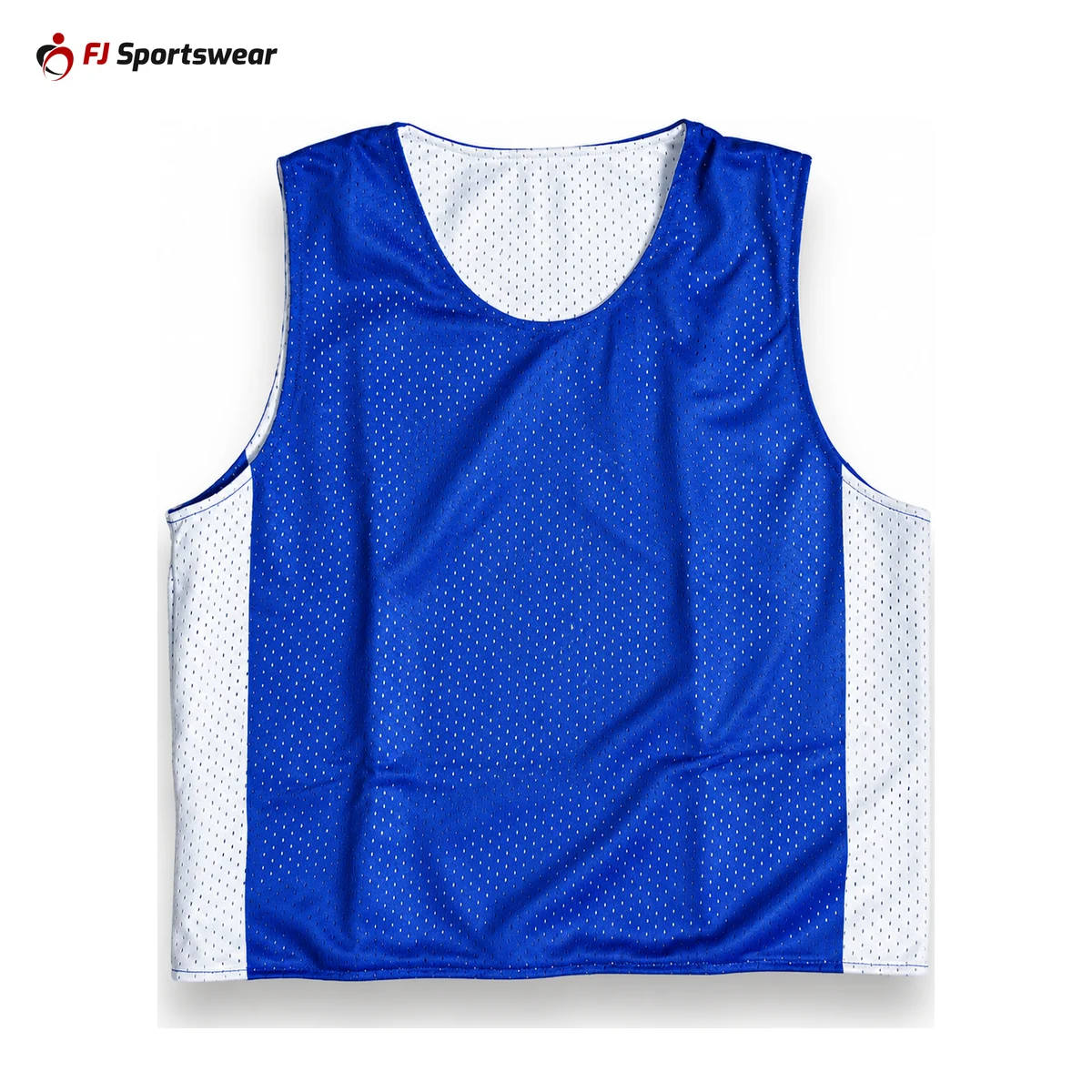 Royal blue and white reversible lacrosse pinnie – custom made by FJ Sportswear in Sialkot