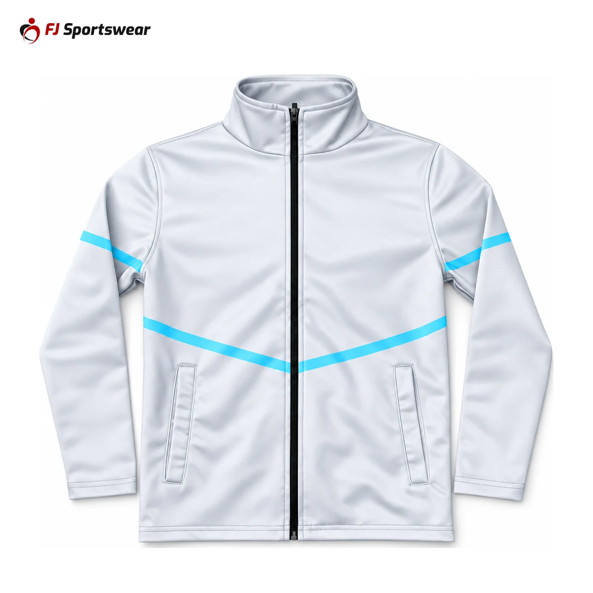 White and blue basketball warm-up jacket – custom made by FJ Sportswear in Sialkot