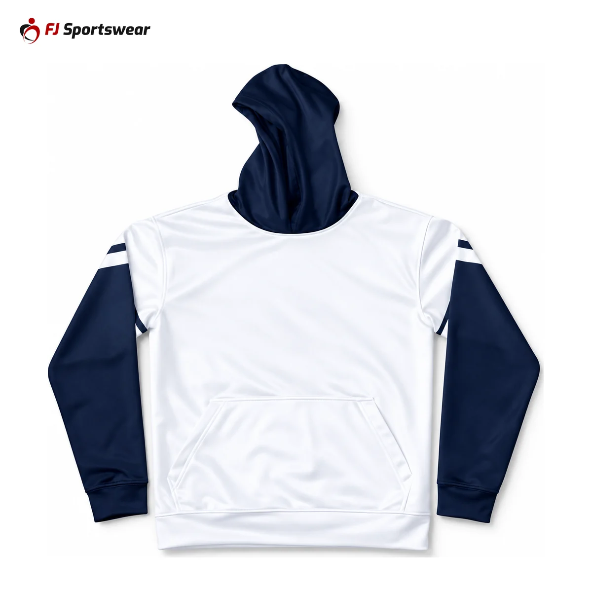 White and navy basketball hoodie – custom made by FJ Sportswear in Sialkot