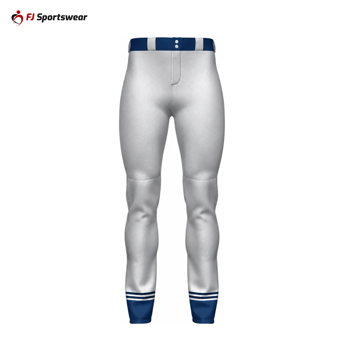 White and navy tapered baseball pants – custom made by FJ Sportswear in Sialkot