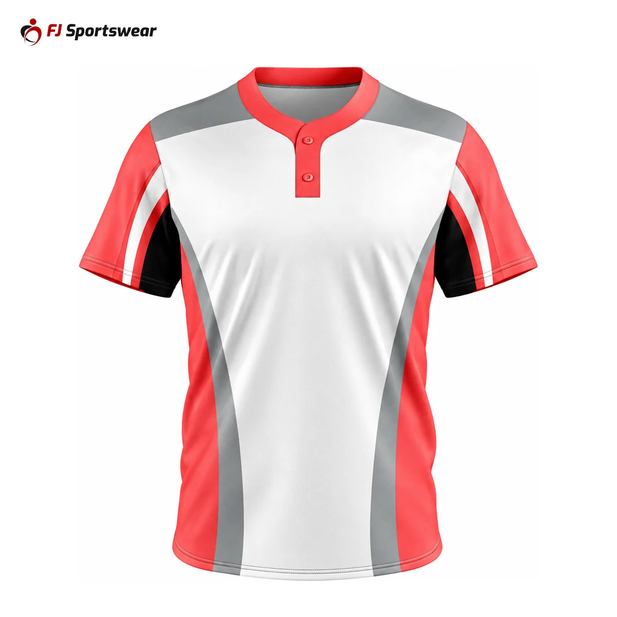 White and red lightweight 2-button baseball jersey – custom made by FJ Sportswear in Sialkot