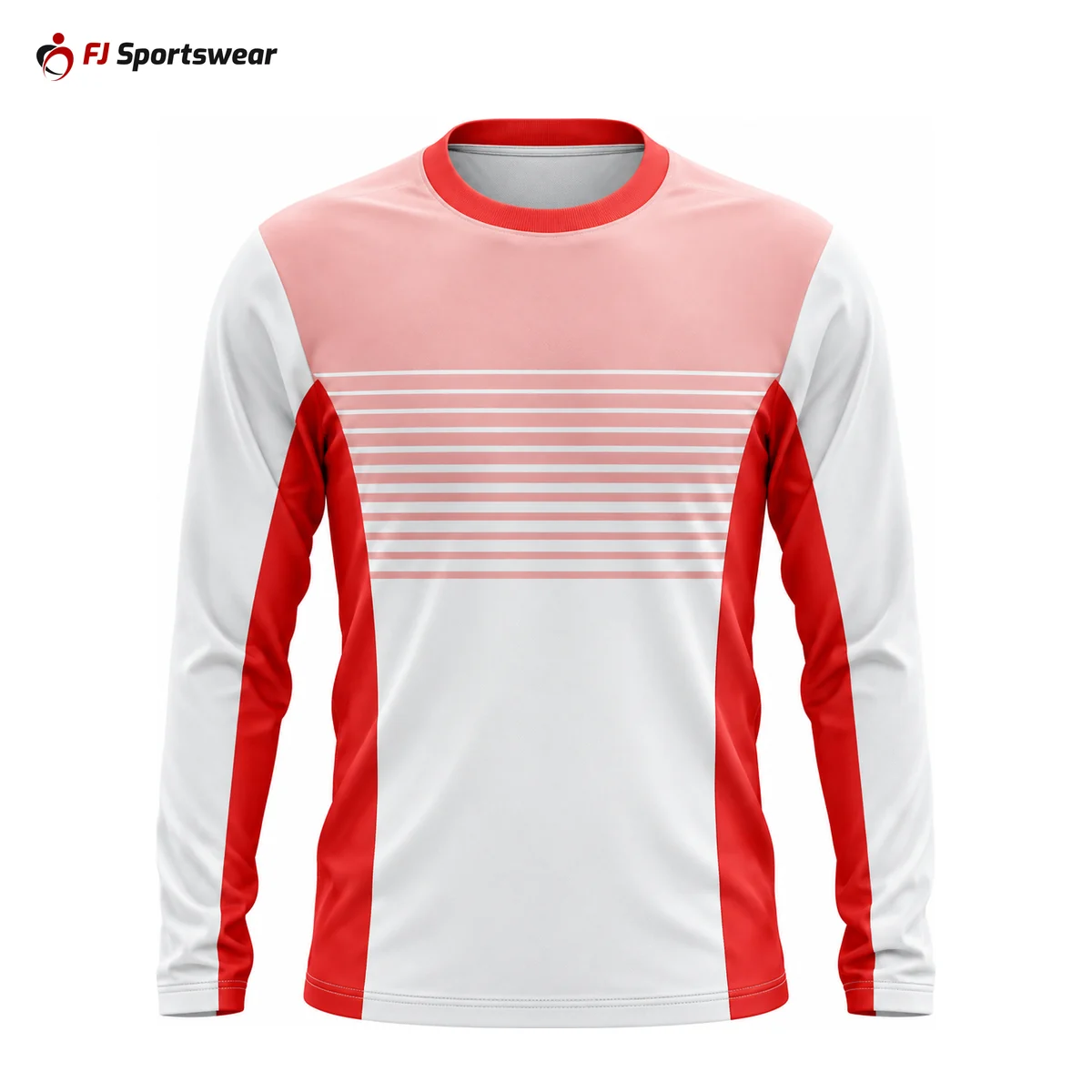 White and red long sleeve crew neck soccer jersey – custom made by FJ Sportswear in Sialkot