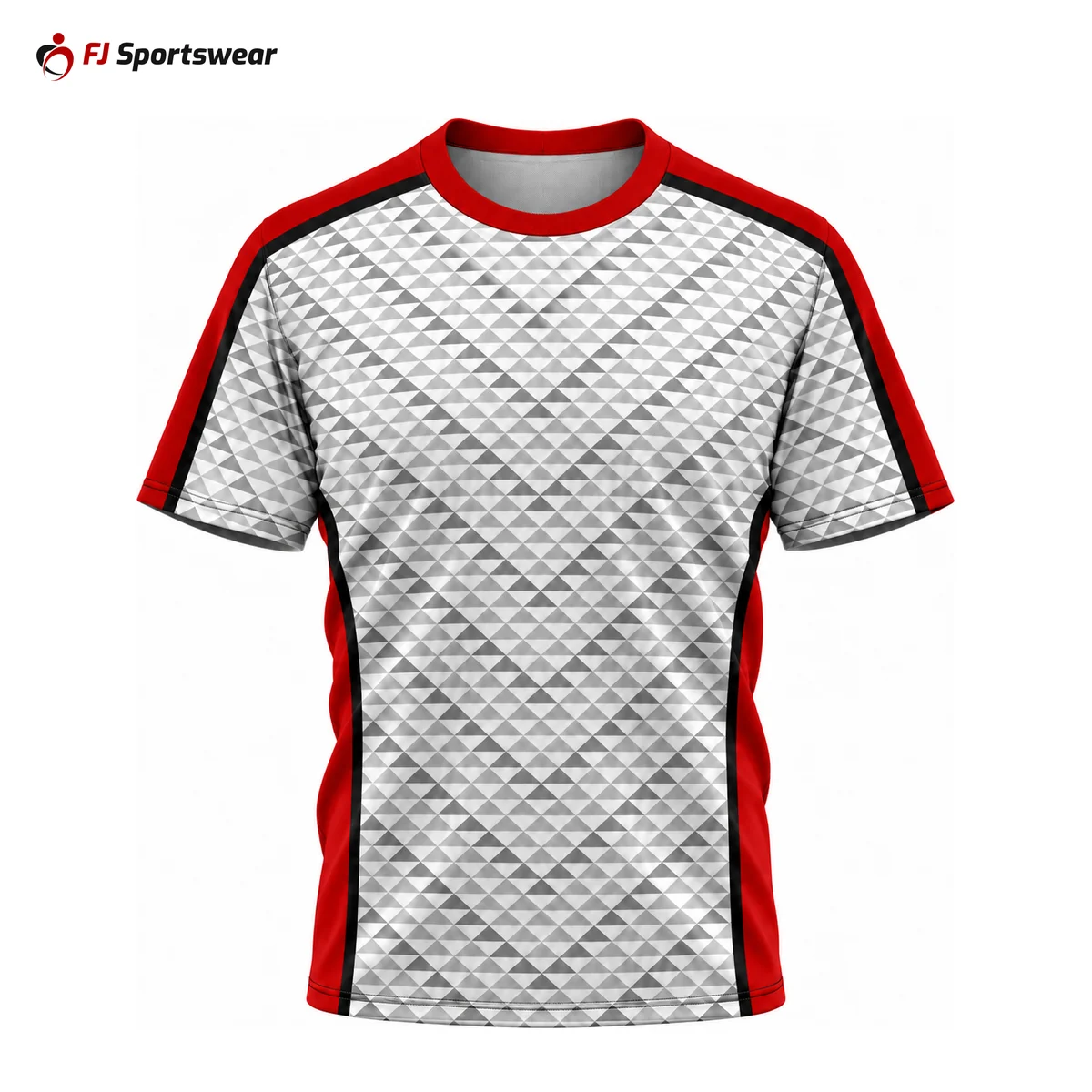 White and red patterned short sleeve basketball jersey – custom made by FJ Sportswear in Sialkot