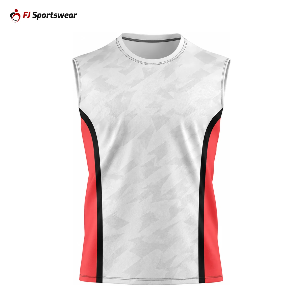 White and red sleeveless crew neck baseball jersey – custom made by FJ Sportswear in Sialkot