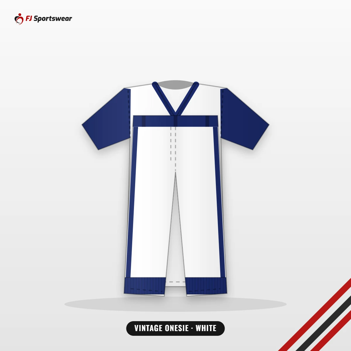 White and navy vintage fast pitch softball onesie – custom made by FJ Sportswear